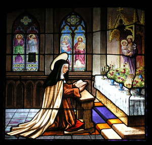 Saint Theresa, church window, Convento de Sta Teresa, Ávila de los Caballeros, Spain